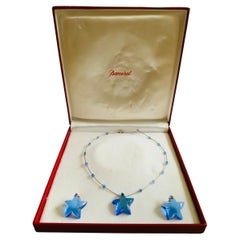 Baccarat Crystal Blue Sky Stars Set of 925 Silver Necklace and 750 Gold Earrings