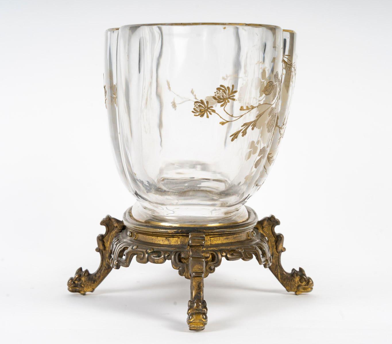 Baccarat Crystal Bowl, Bronze Mounting, 19th Century, Napoleon III Period. For Sale 1