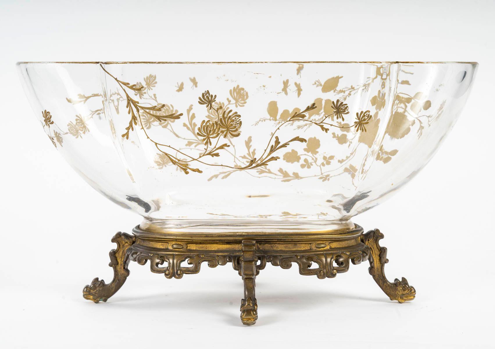 Baccarat Crystal Bowl, Bronze Mounting, 19th Century, Napoleon III Period. For Sale 2