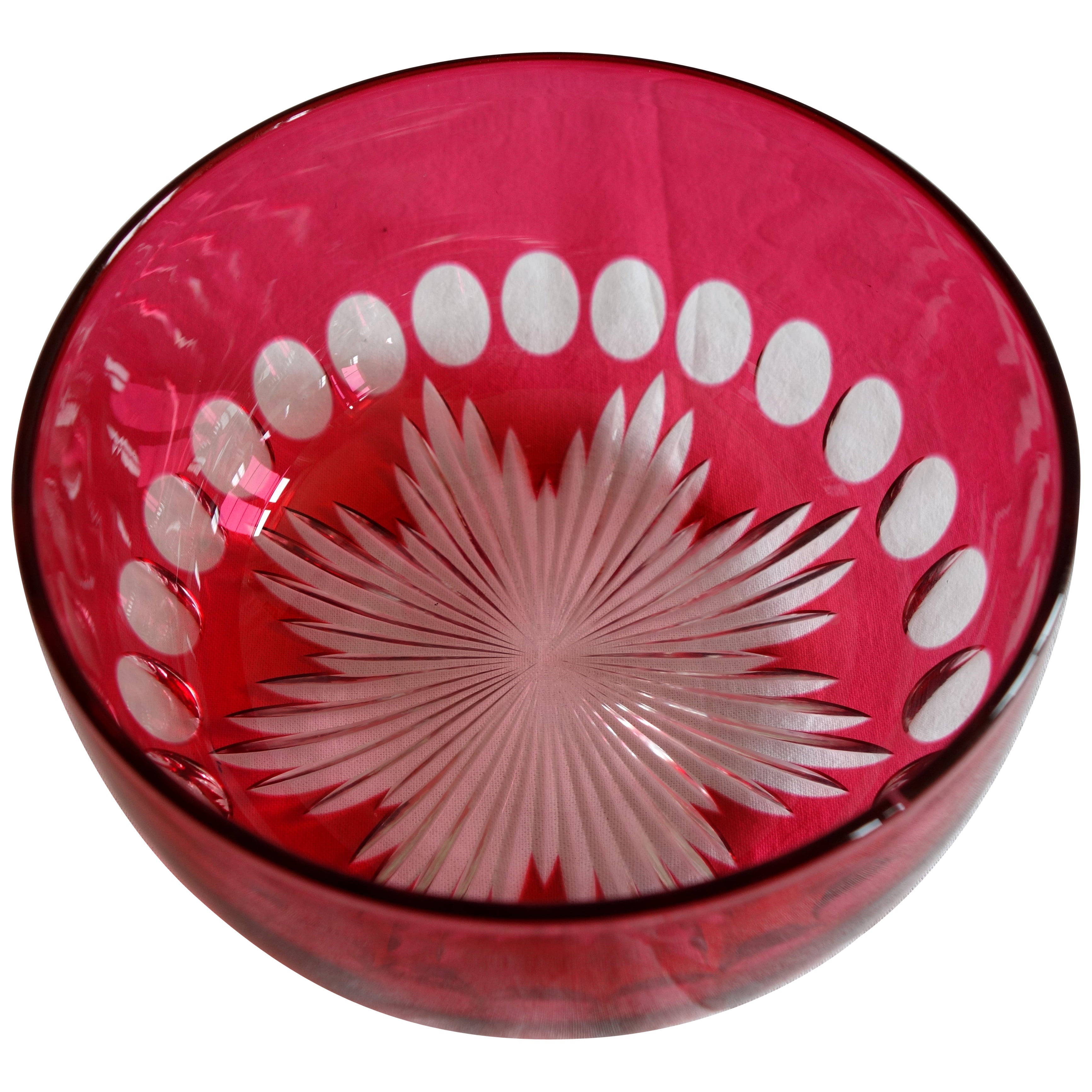 Baccarat crystal bowl / ramekin, red cut overlay crystal - 19th century