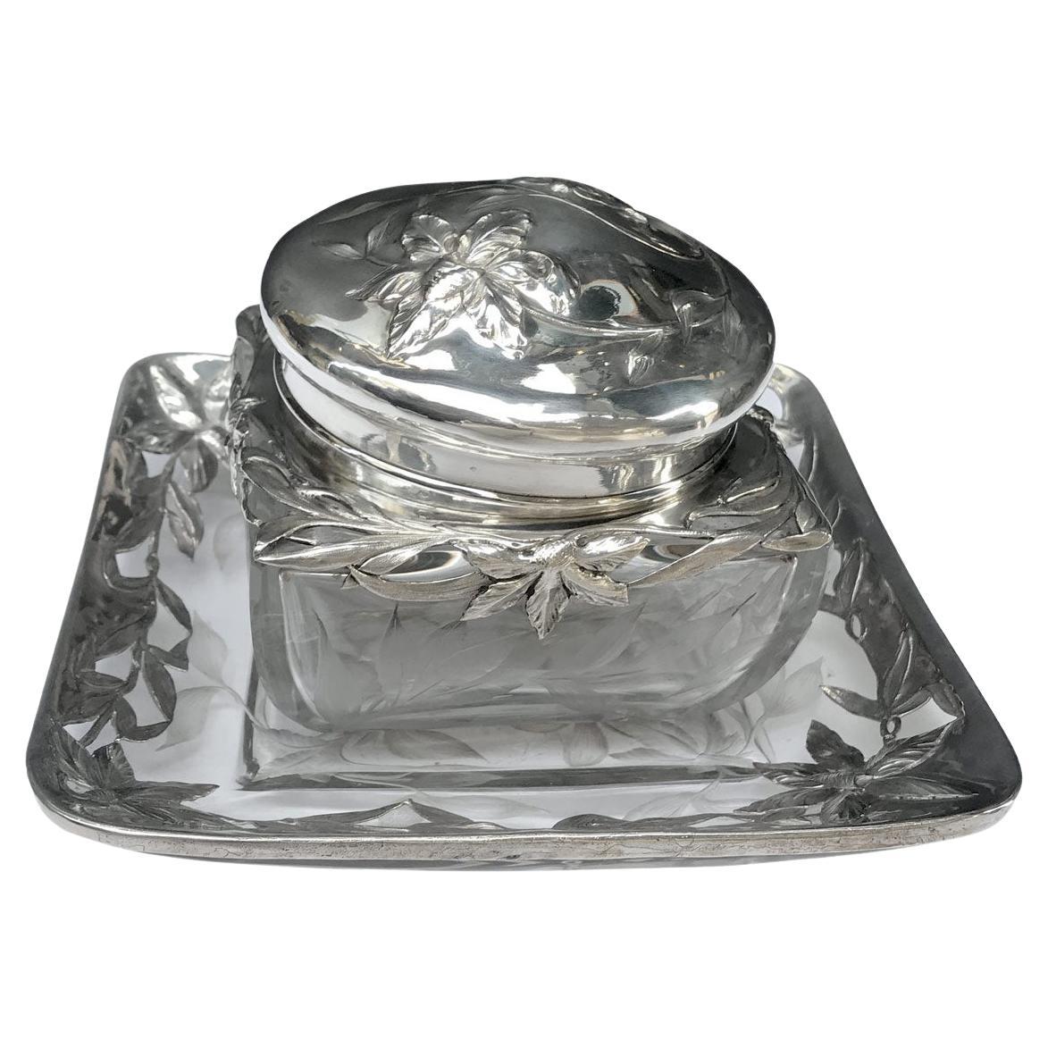 Baccarat Crystal Box mounted Sterling Silver on dish by "Escalier de Cristal"