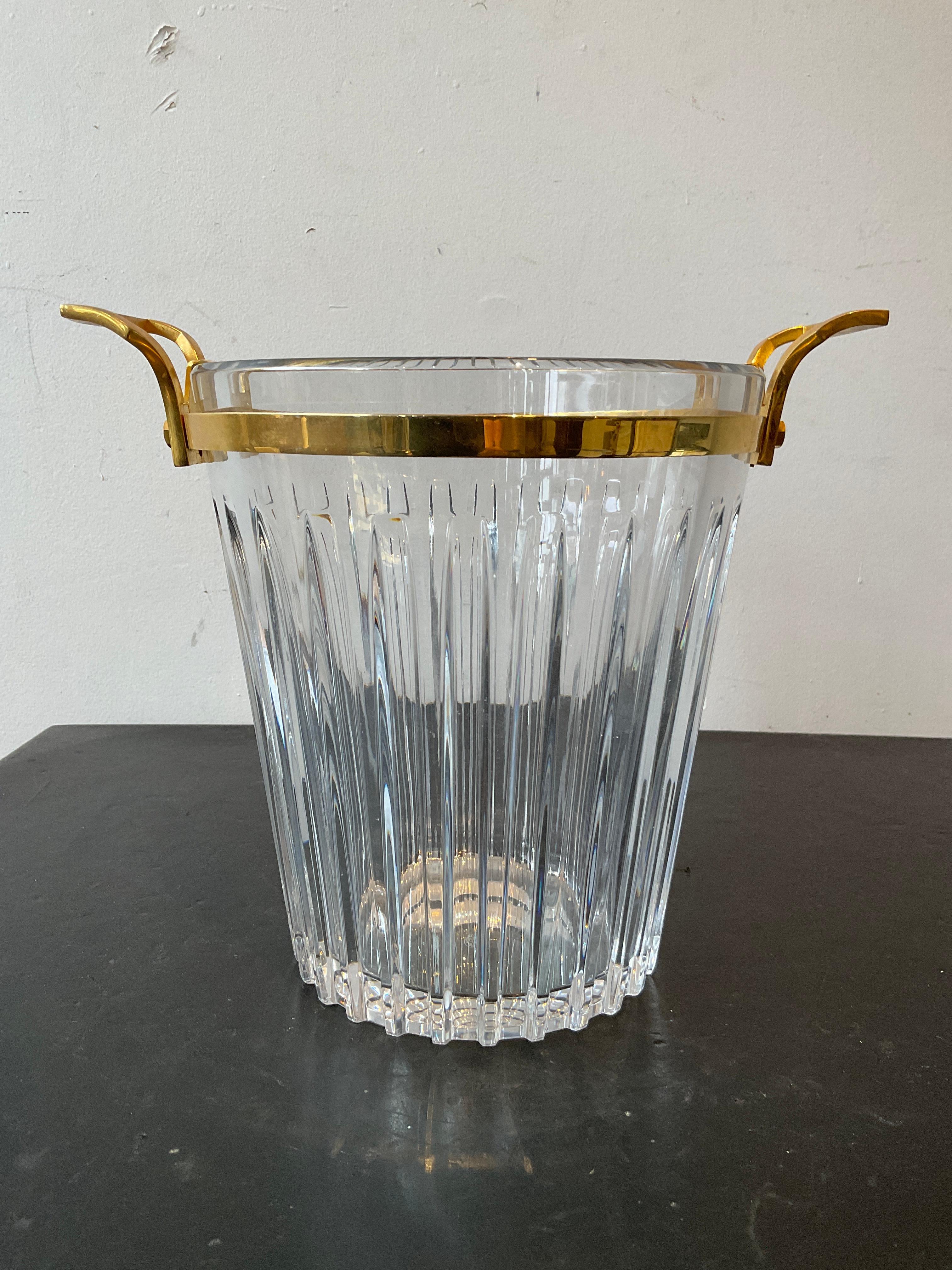 Baccarat champagne cooler with removable ring of handles. Marked Baccarat on bottom.