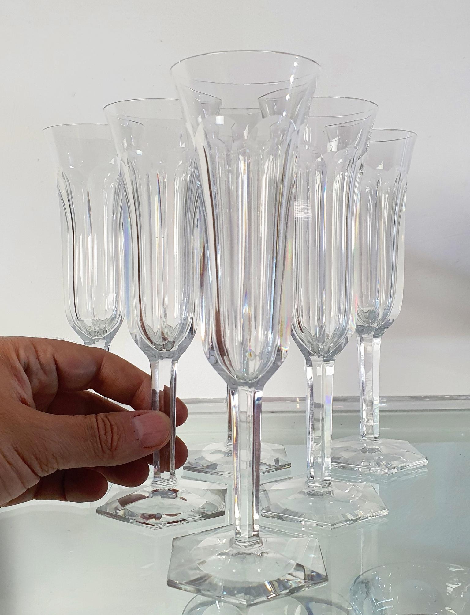 Empire Baccarat Crystal Champagne Flutes Set of 6 For Sale