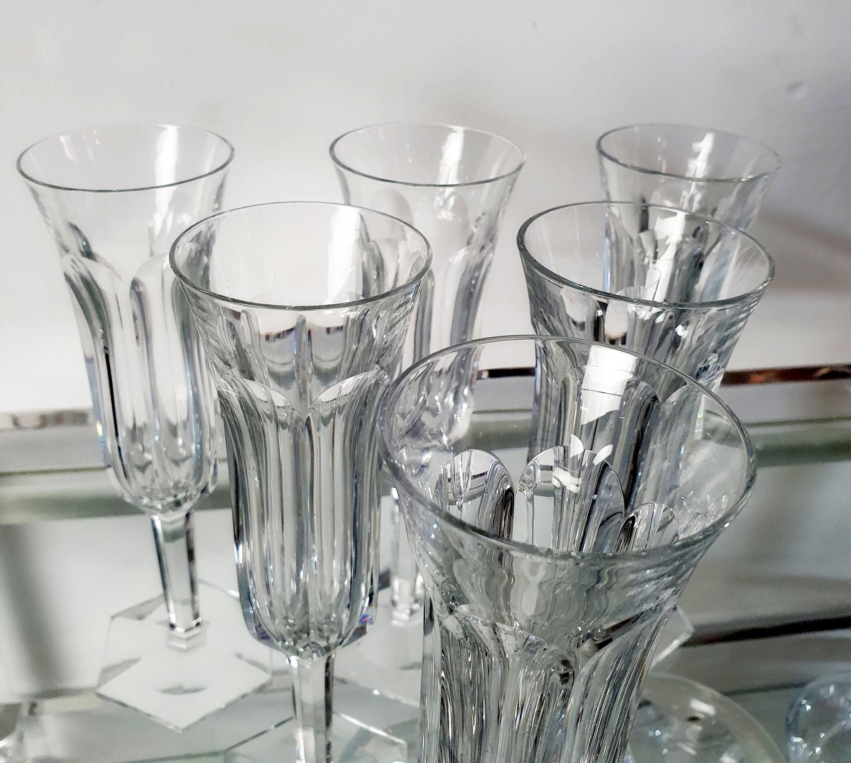 French Baccarat Crystal Champagne Flutes Set of 6 For Sale