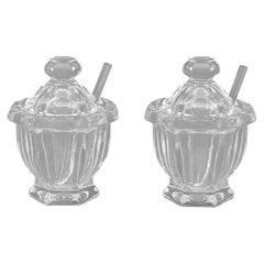 Baccarat Crystal Covered Mustard Jars, Pair