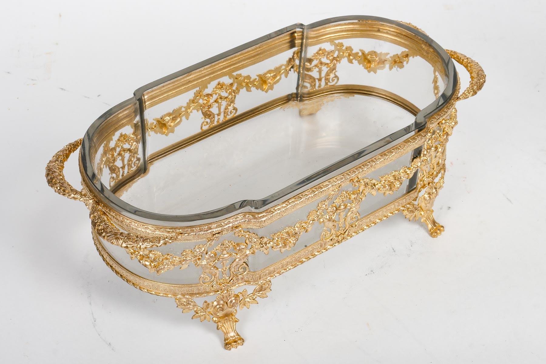 French Baccarat Crystal Decoration, Chased and Gilded Bronze Mounting, 19th Century.  For Sale