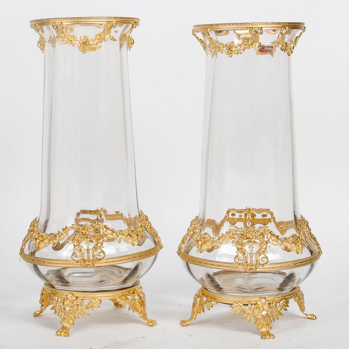 XIXe siècle Décoration en cristal de Baccarat, monture en bronze ciselé et doré, 19e siècle.  en vente