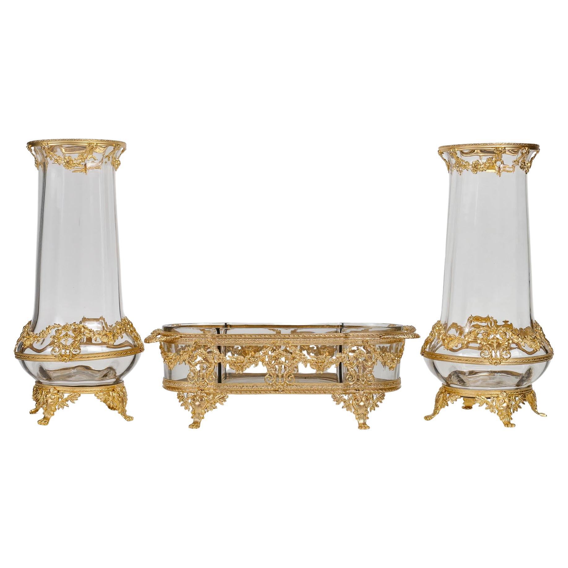 Baccarat Crystal Decoration, Chased and Gilded Bronze Mounting, 19th Century.  For Sale