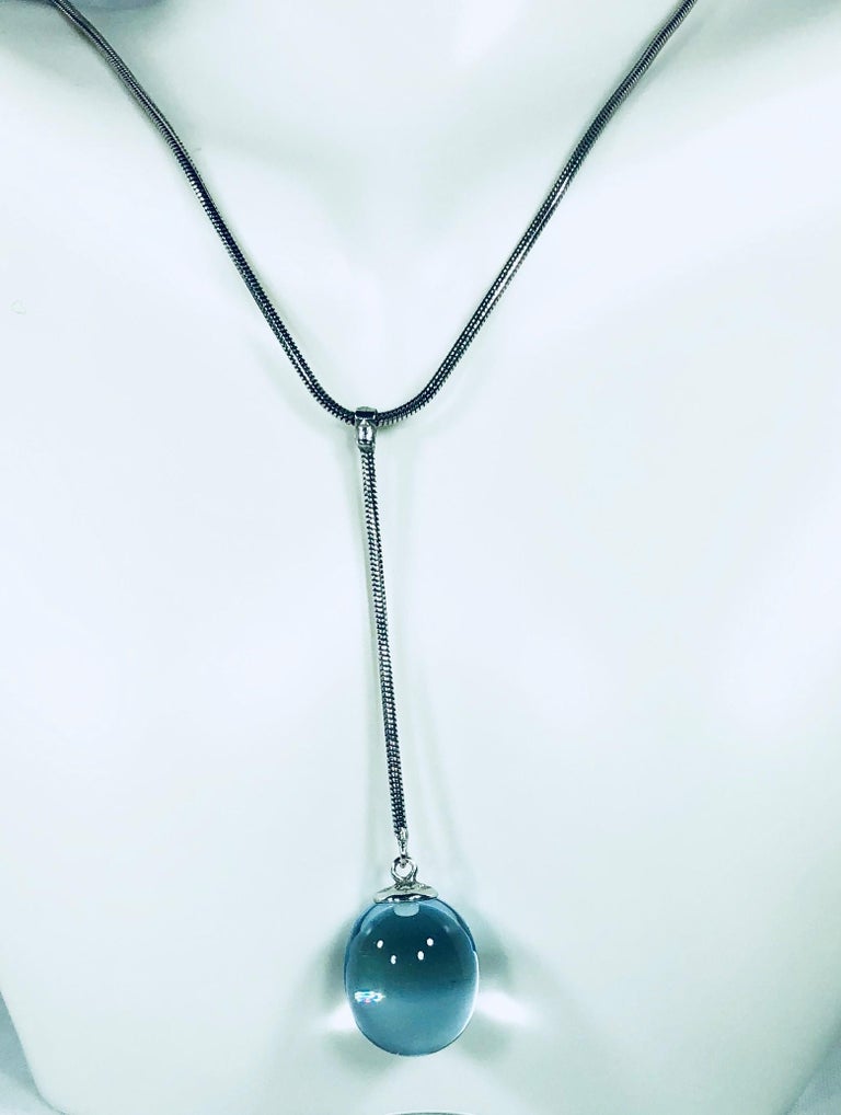 Baccarat Crystal Drop Pendant and Sterling Silver Lariat Necklace at
