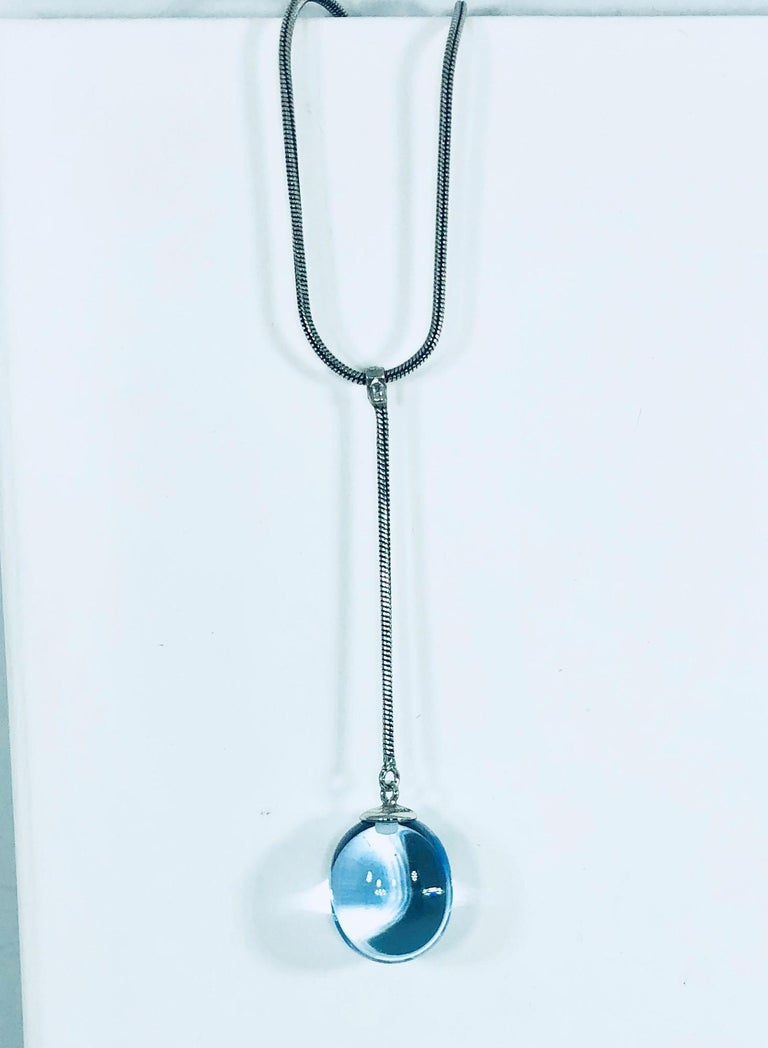 Baccarat Crystal Drop Pendant and Sterling Silver Lariat Necklace at