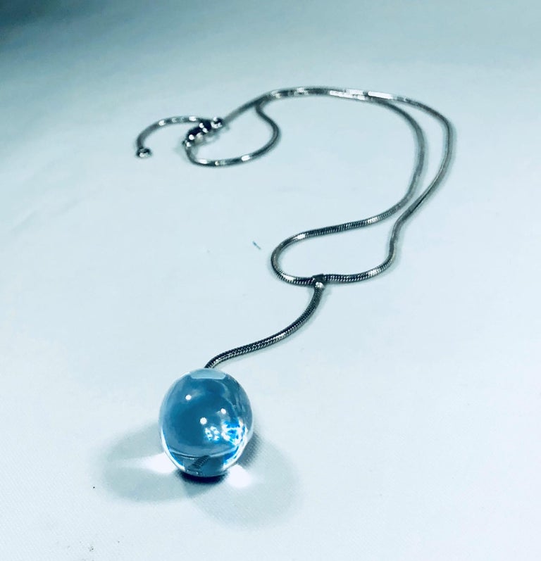 Baccarat Crystal Drop Pendant and Sterling Silver Lariat Necklace at