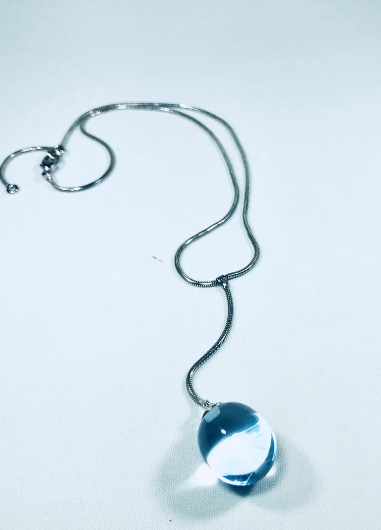 Baccarat Crystal Drop Pendant and Sterling Silver Lariat Necklace at