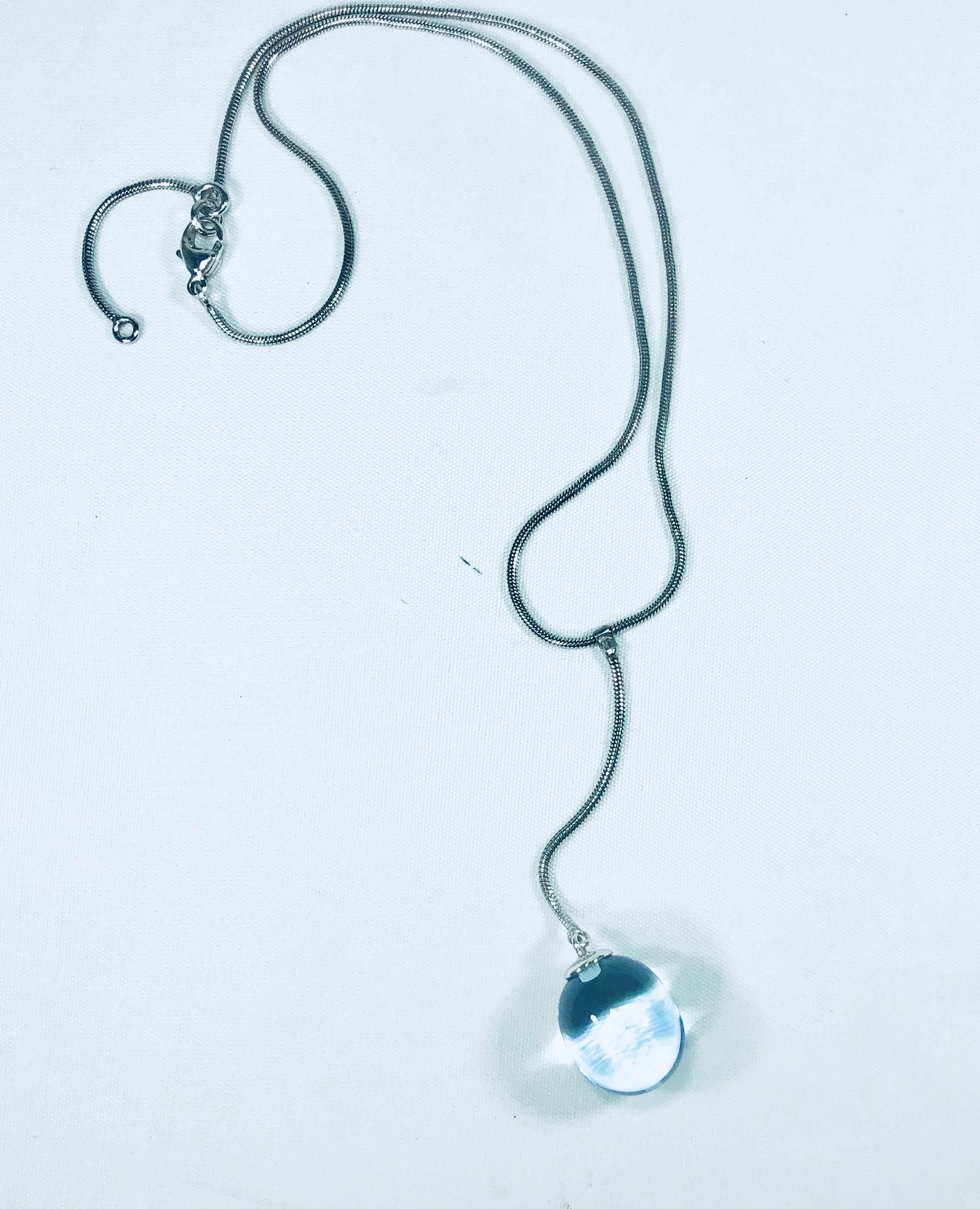 Modern Baccarat Crystal Drop Pendant and Sterling Silver Lariat Necklace