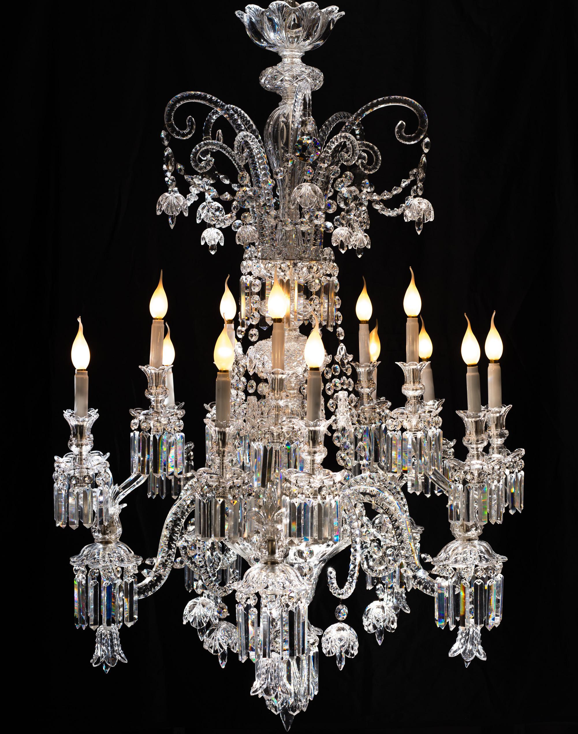 Outstanding and rare original baccarat chandelier. The supporting structure is made of silver plated brass. The central rod is solid iron. The chandelier states no signing because at that time (1825) the Baccarat did not sign their productions.