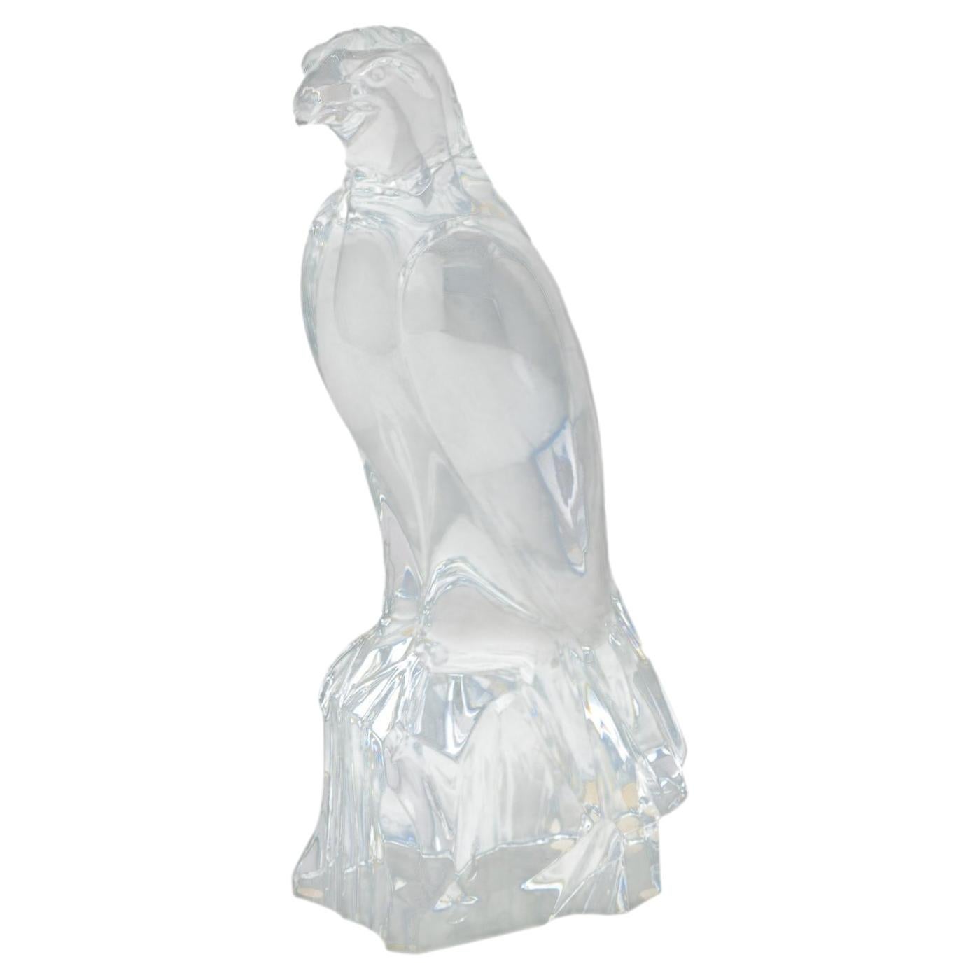 Baccarat Crystal Falcon Perch on Rocky Base Sculpture For Sale