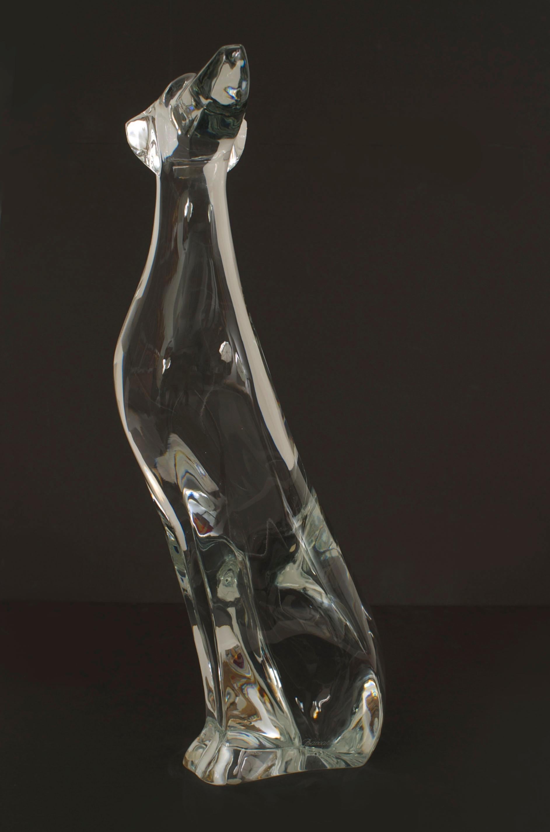 French Mid-Century (1980/90s) limited edition crystal figure of a stylized seated dog with the head to the side (signed R RIGOT, BACCARAT)
