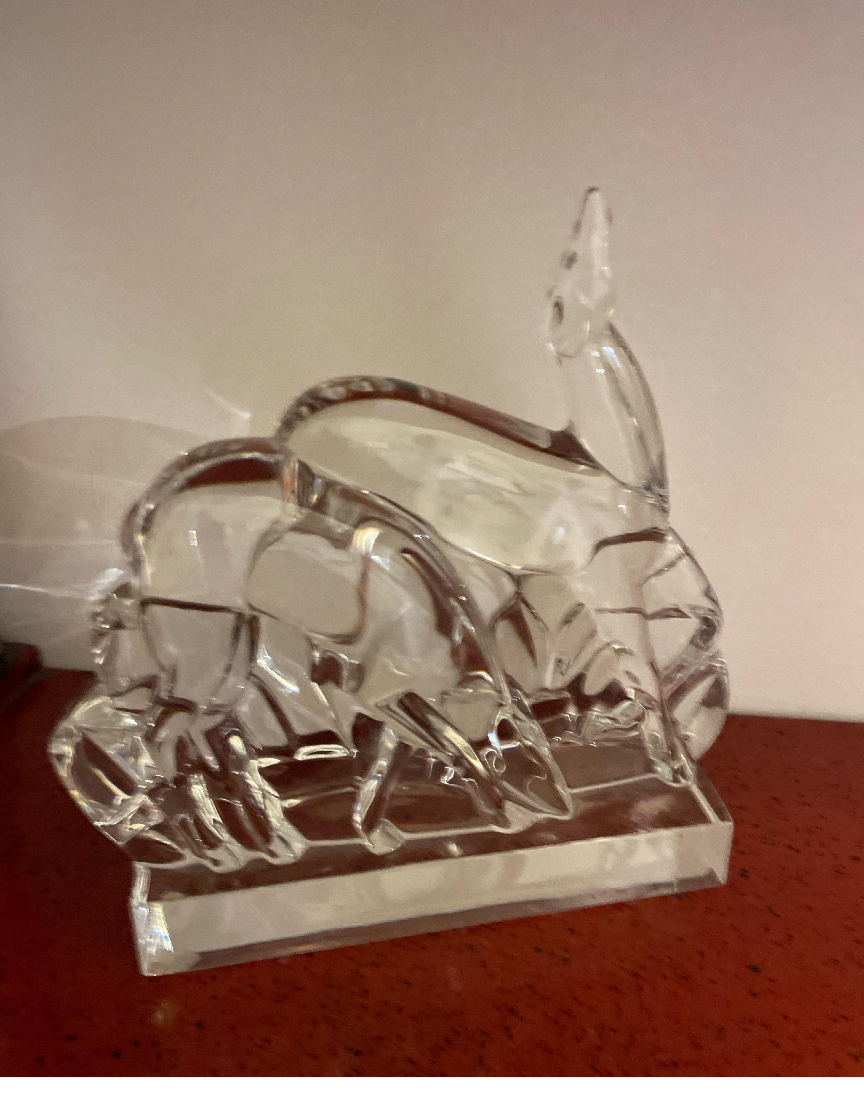 French Baccarat Crystal Figurine of a Pair of Gazelles For Sale