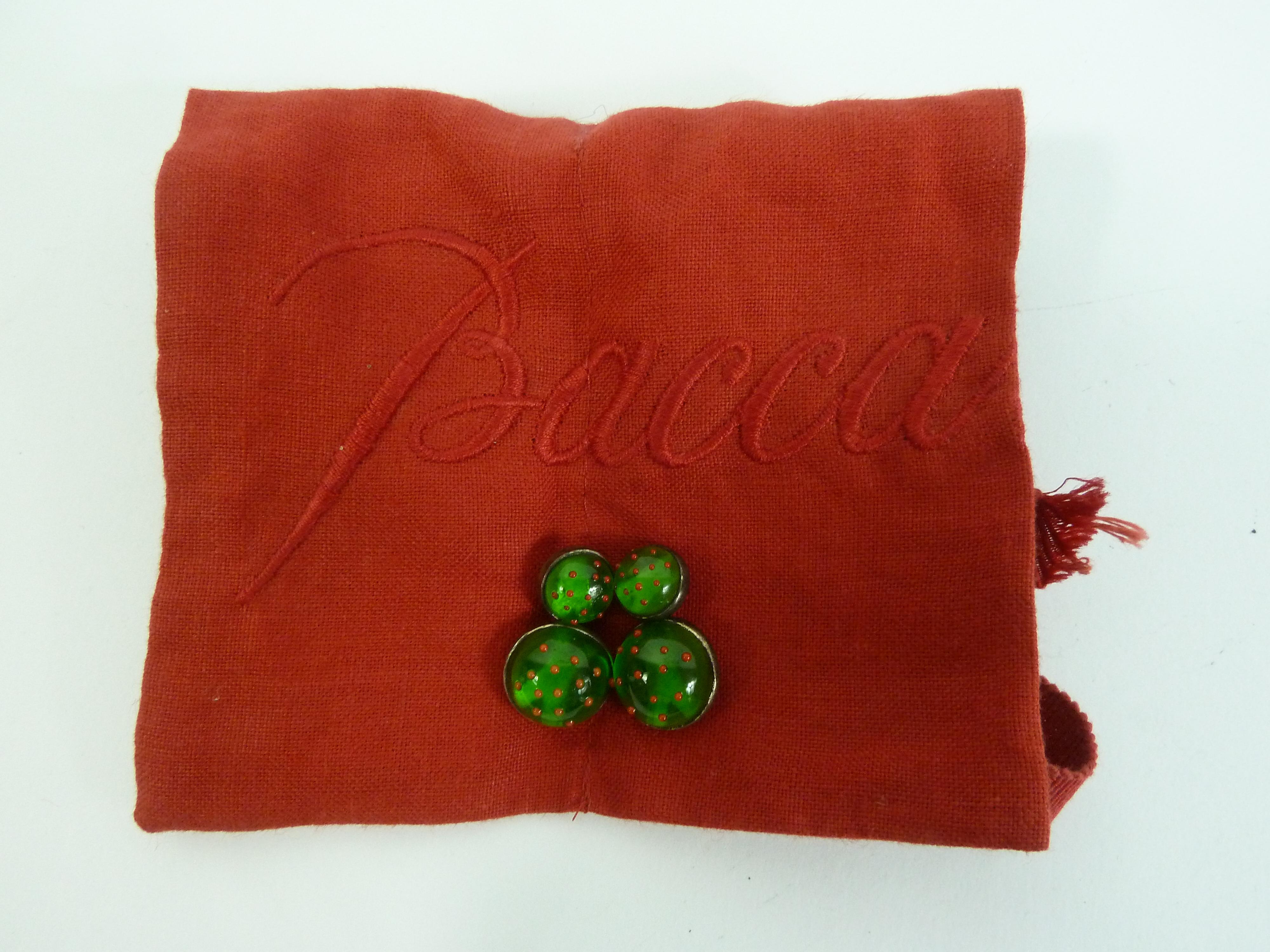 Ball Cut Baccarat Crystal Green Red Cufflinks 1990s