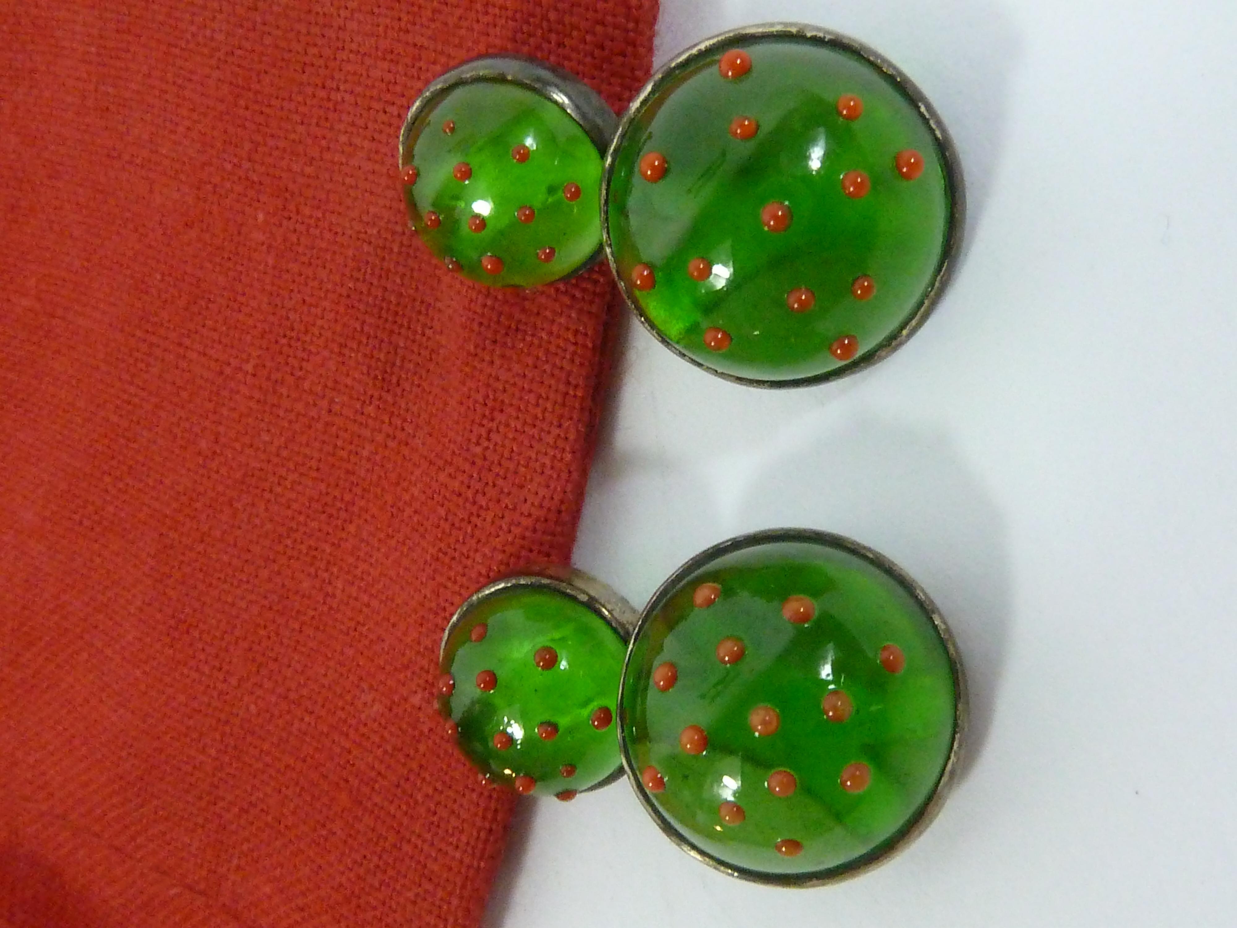 Baccarat Crystal Green Red Cufflinks 1990s 1