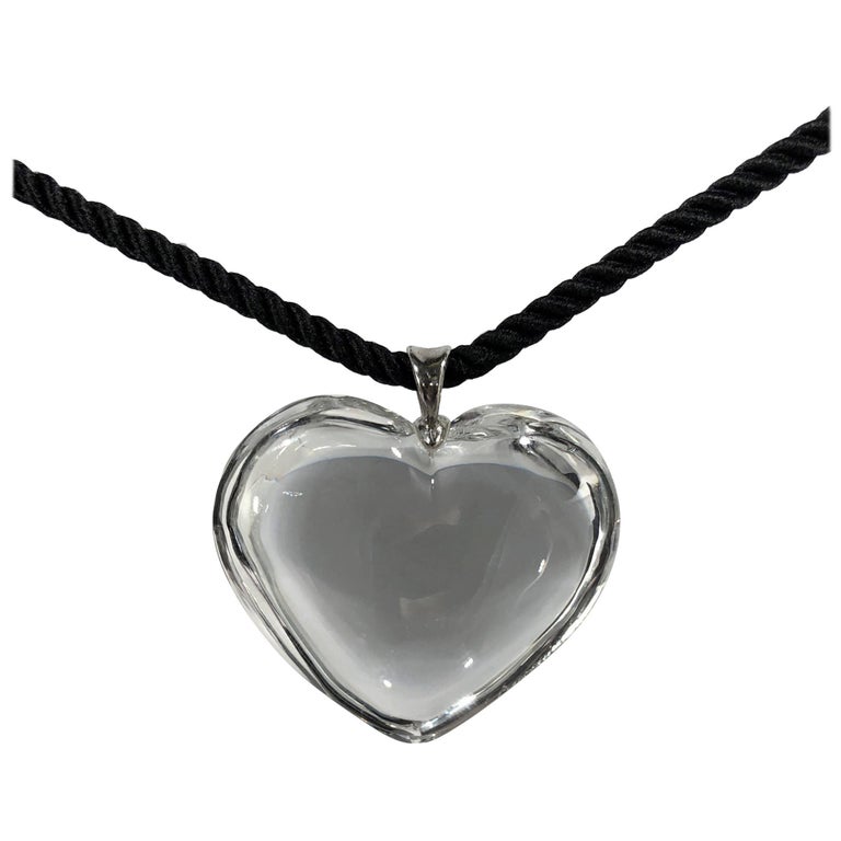 Baccarat Crystal Heart Pendant with Two-Color Option Silk Cord Necklace