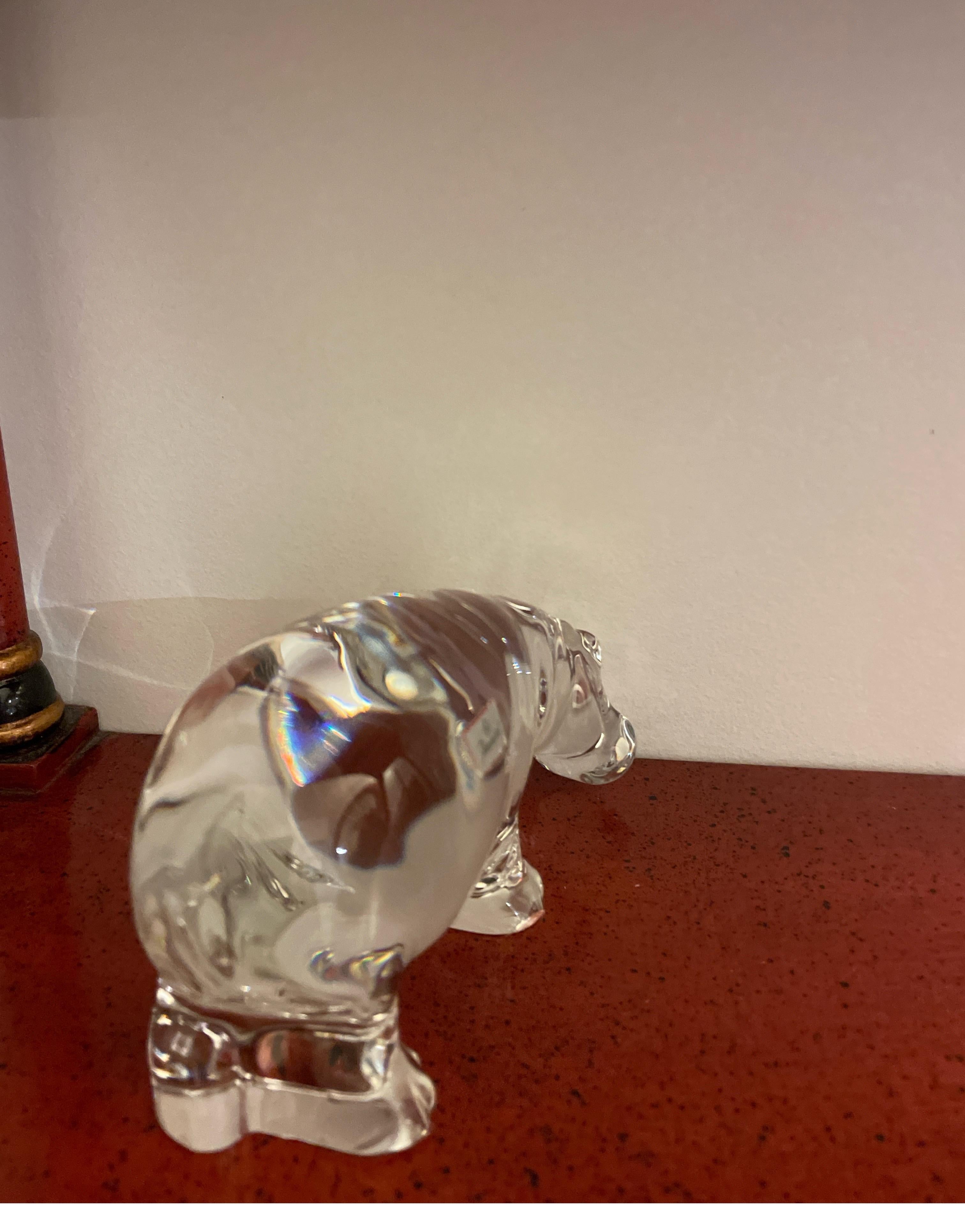 French Baccarat Crystal Hippopotamus Figurine / Paperweight For Sale