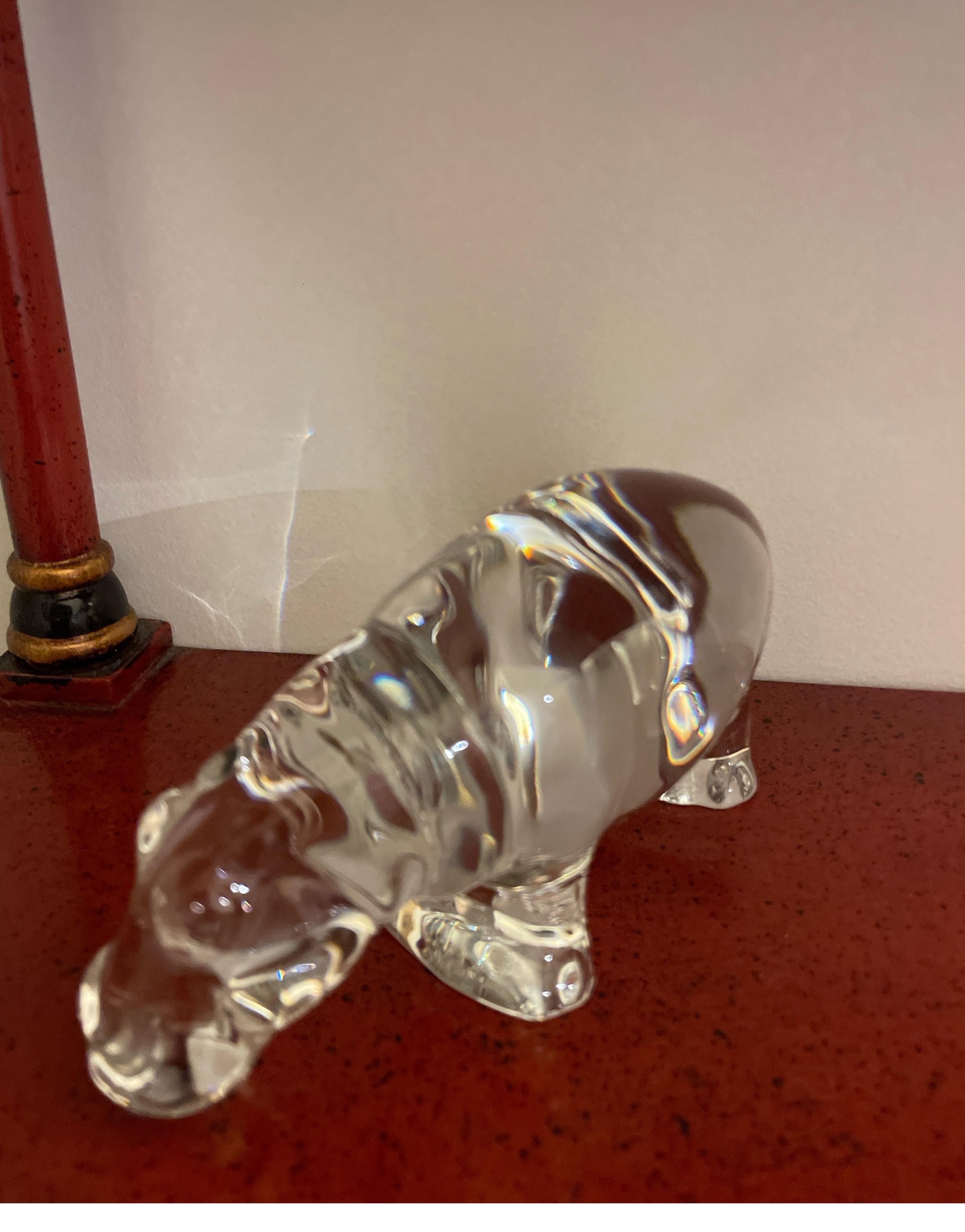 20th Century Baccarat Crystal Hippopotamus Figurine / Paperweight For Sale