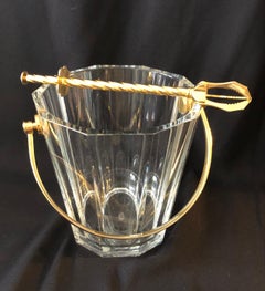 Baccarat Crystal Ice Bucket / Champagne Cooler with Handle & Ice Tongs, France