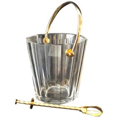 Vintage Baccarat Crystal Ice Bucket / Champagne Cooler with Handle & Ice Tongs, France