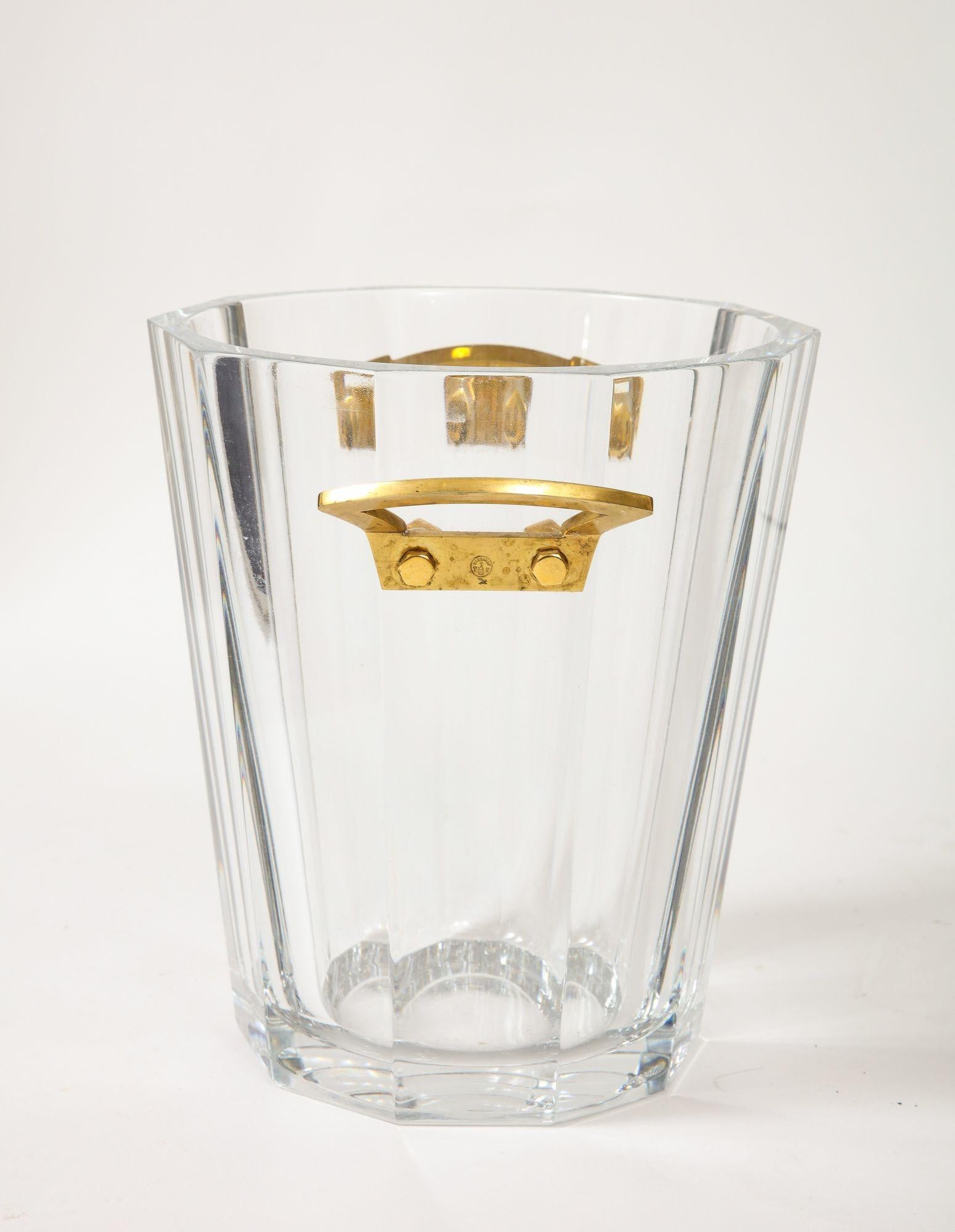 Art Deco Baccarat Fluted Crystal Ice Bucket with Gold plated Handles.