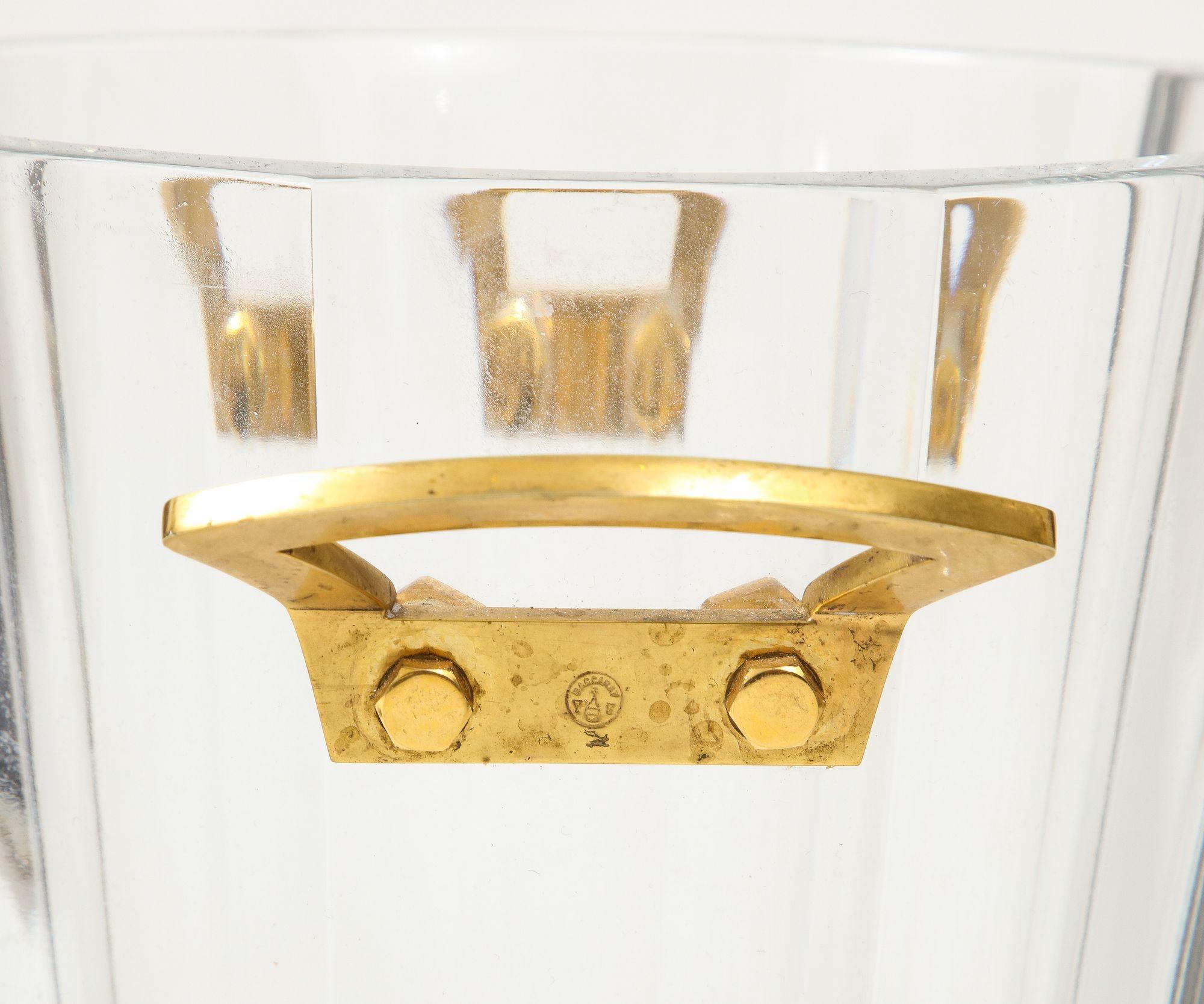 French Baccarat Fluted Crystal Ice Bucket with Gold plated Handles.