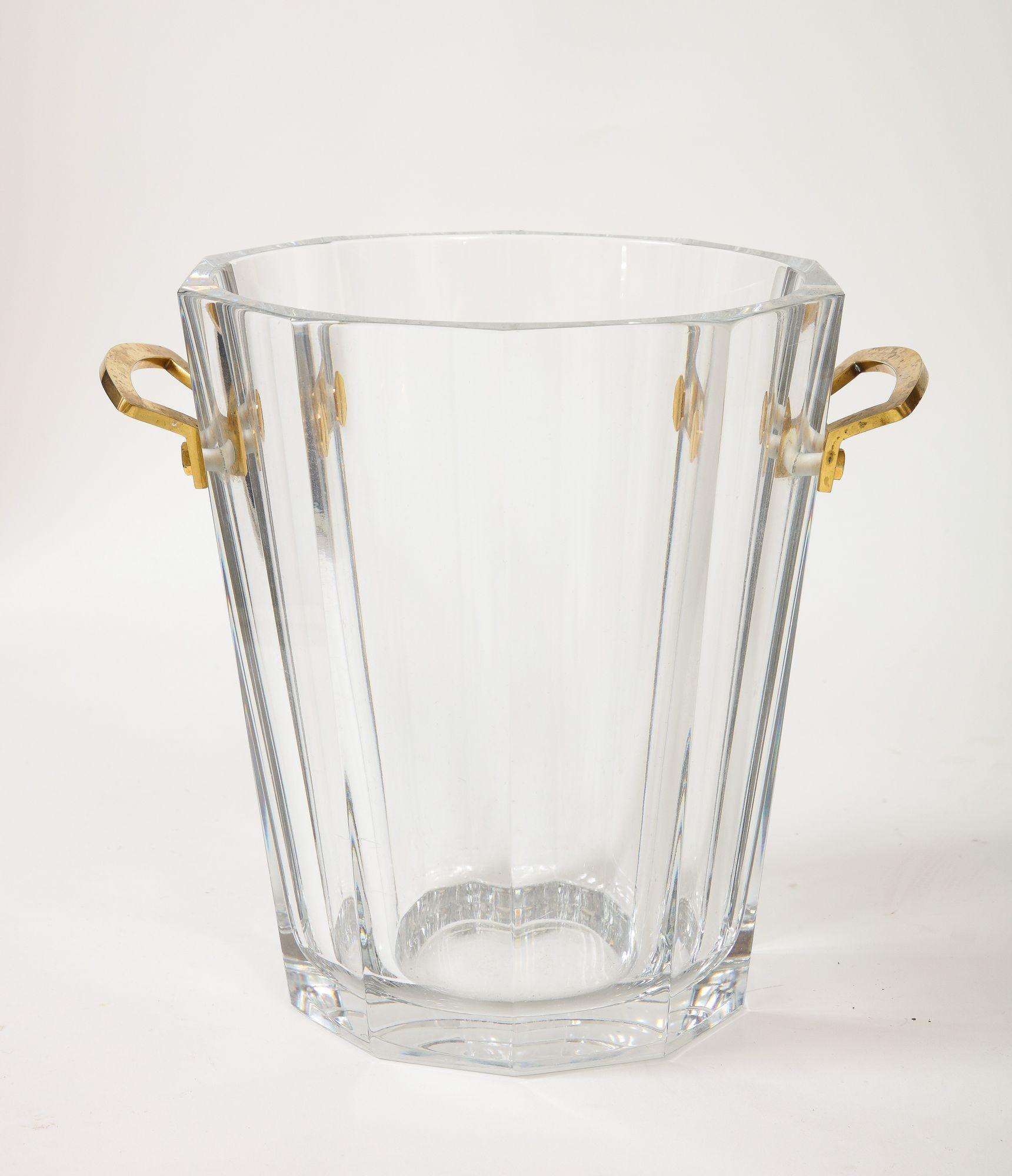Baccarat Fluted Crystal Ice Bucket with Gold plated Handles. In Good Condition In New York, NY