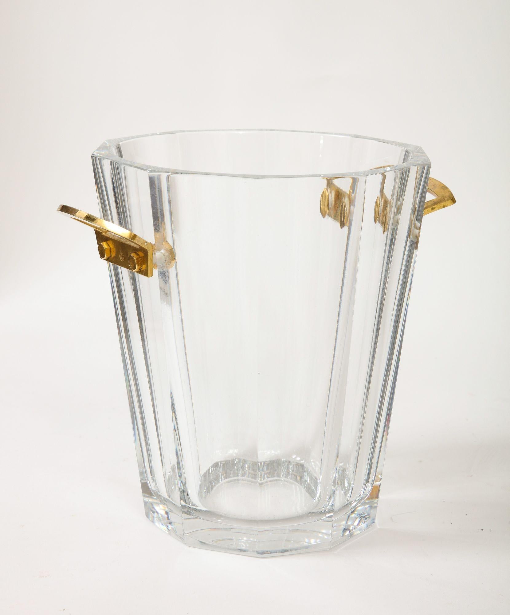 Late 20th Century Baccarat Fluted Crystal Ice Bucket with Gold plated Handles.