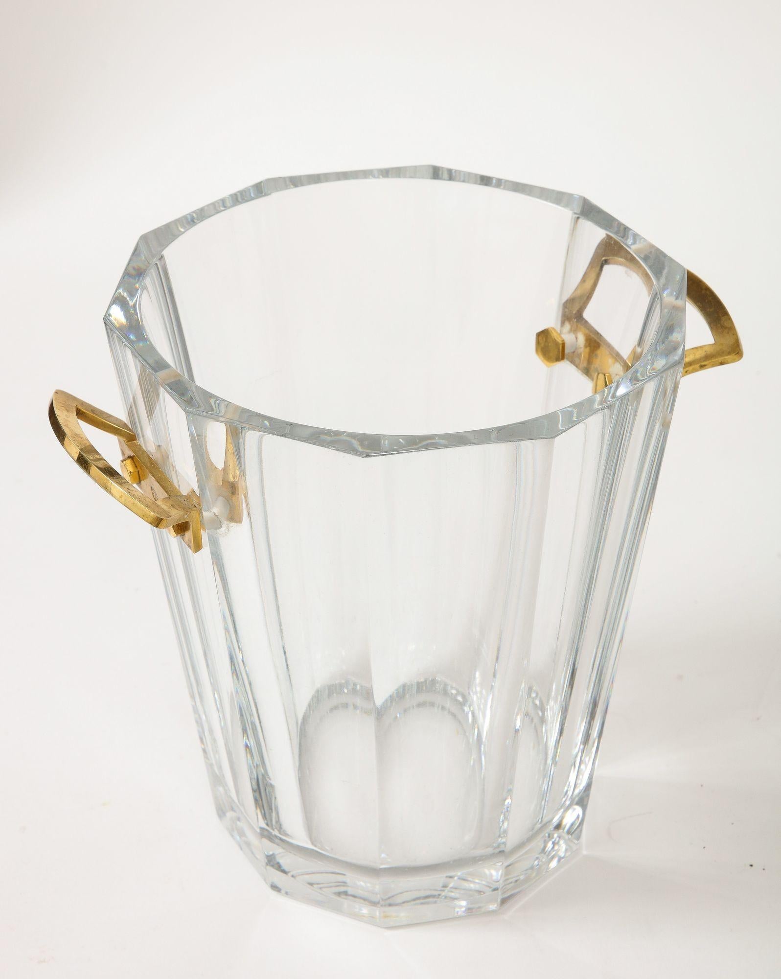 Baccarat Fluted Crystal Ice Bucket with Gold plated Handles. 1