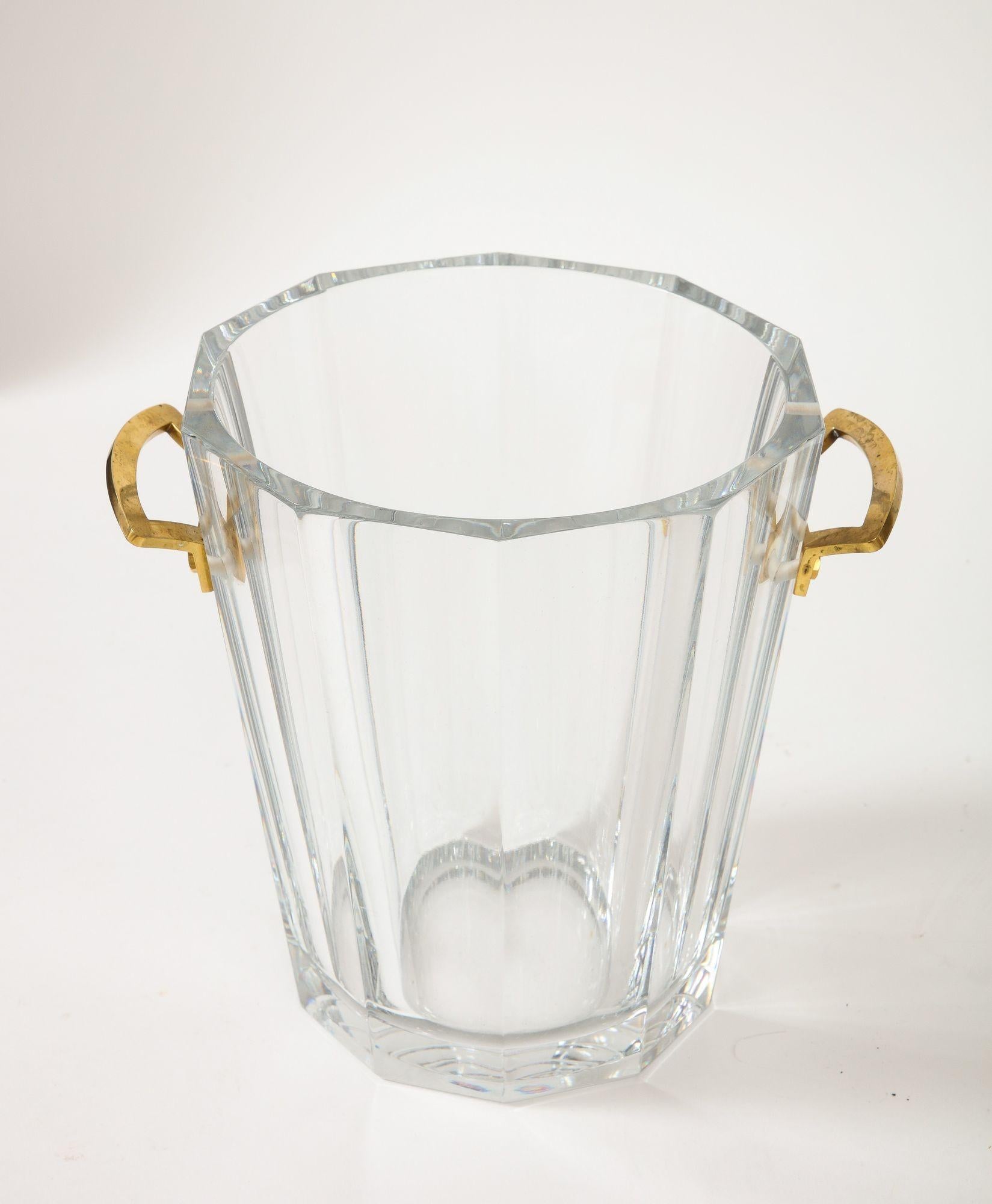 Baccarat Fluted Crystal Ice Bucket with Gold plated Handles. 2