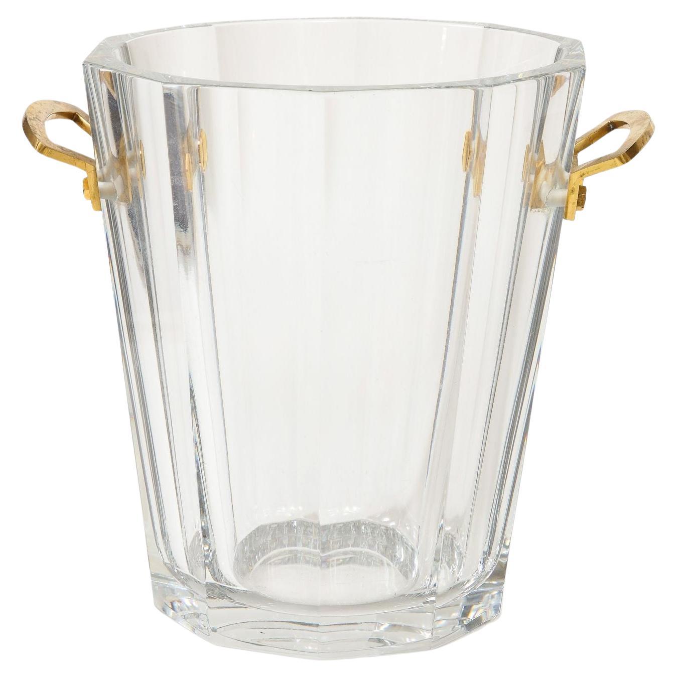 Baccarat Fluted Crystal Ice Bucket with Gold plated Handles.