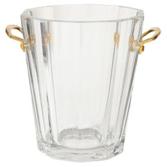 Baccarat Fluted Crystal Ice Bucket with Gold plated Handles.