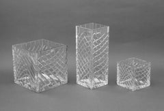 Set of Three Square and Rectangular Baccarat Crystal "Kalimnos" Vases