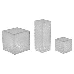 Set of Three Square and Rectangular Baccarat Crystal "Kalimnos" Vases