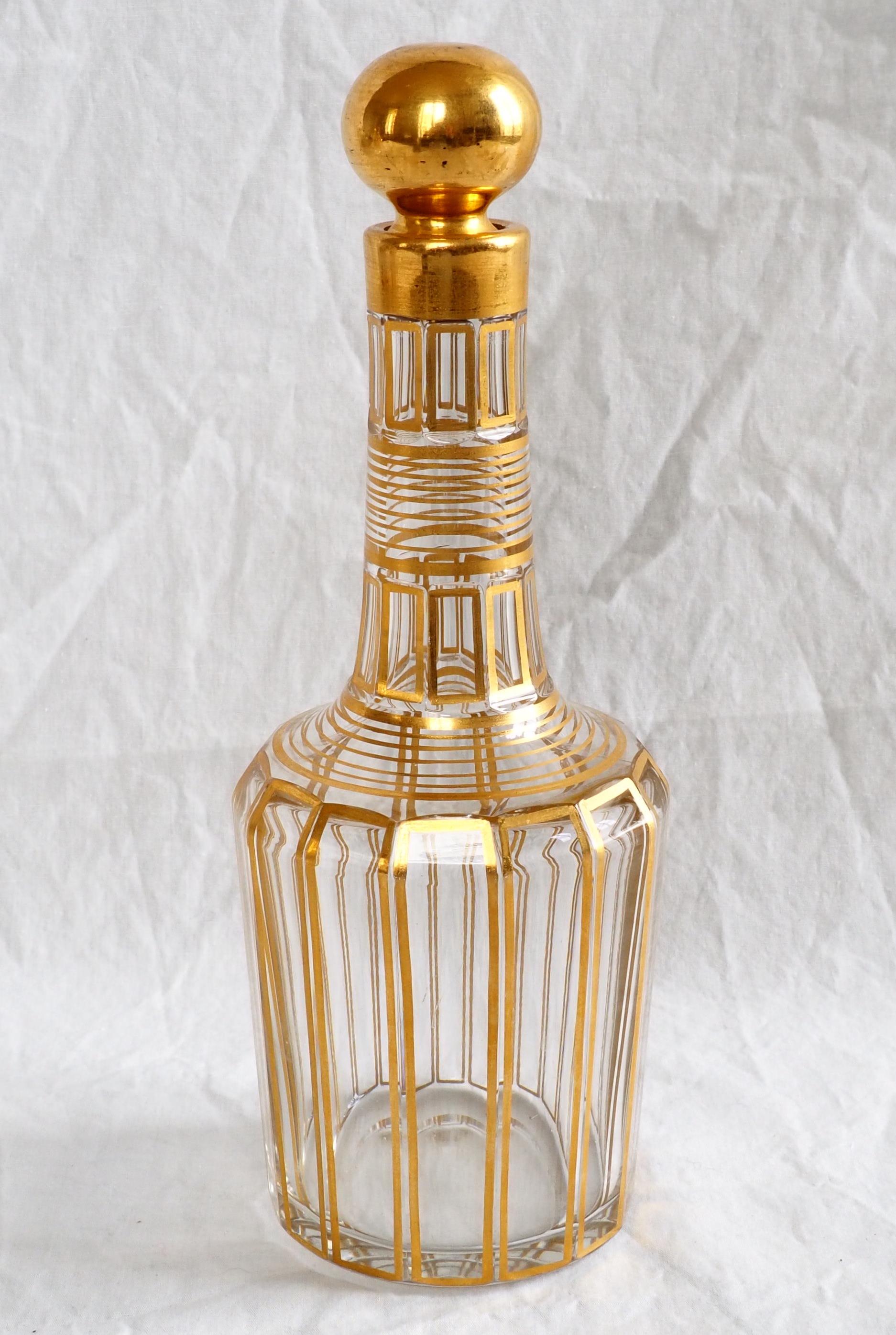 Baccarat crystal liquor set : 1 decanter and 6 glasses - cannelures gold 4