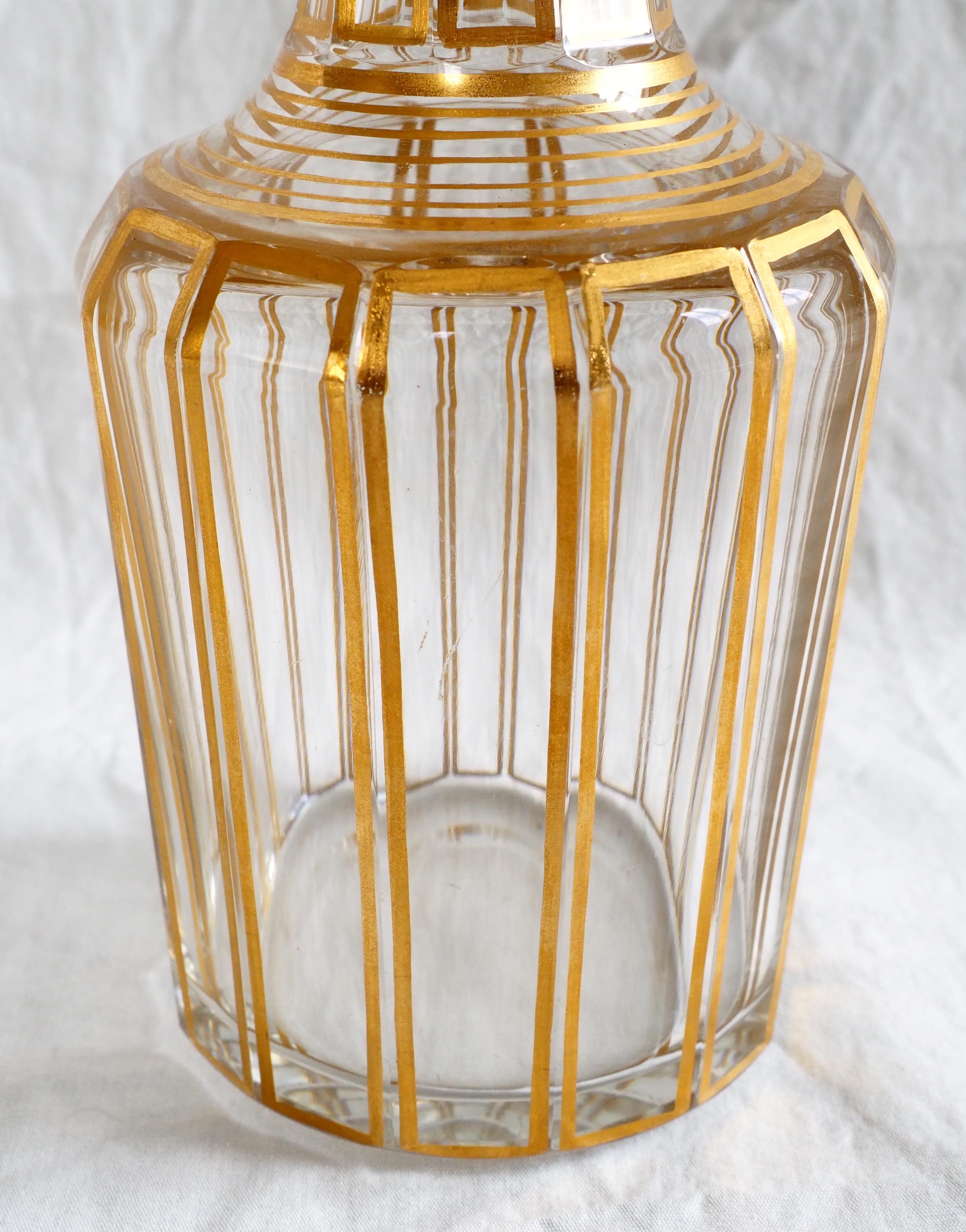 Baccarat crystal liquor set : 1 decanter and 6 glasses - cannelures gold 7