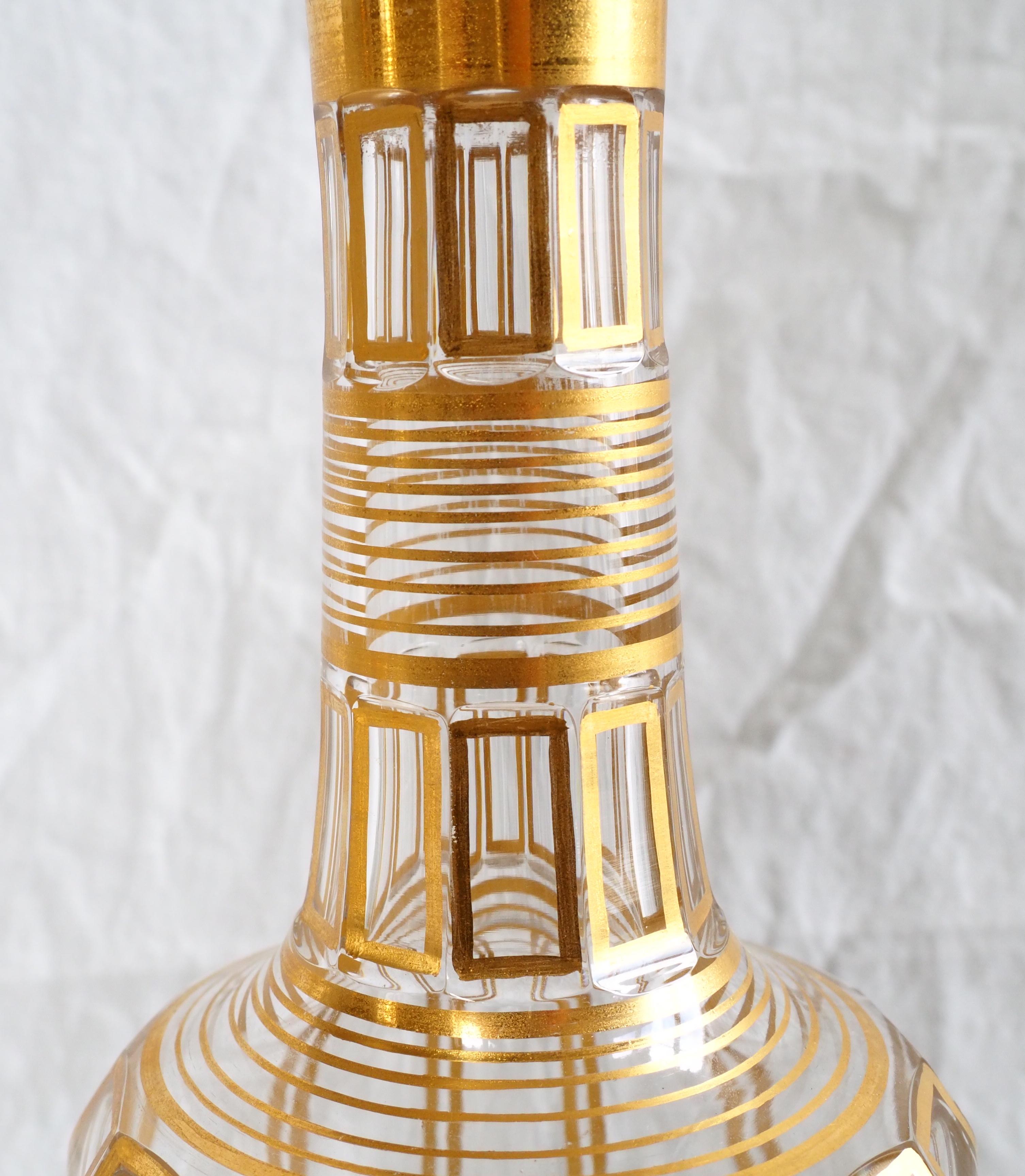 Baccarat crystal liquor set : 1 decanter and 6 glasses - cannelures gold 8