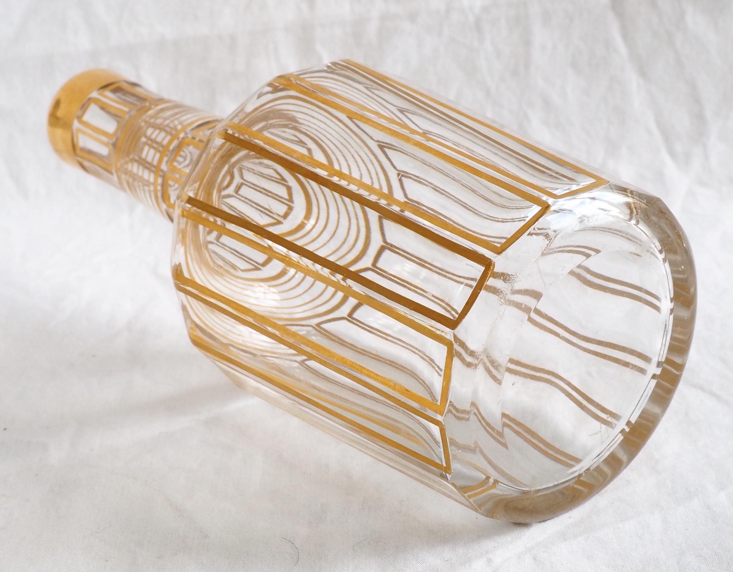 Baccarat crystal liquor set : 1 decanter and 6 glasses - cannelures gold 9