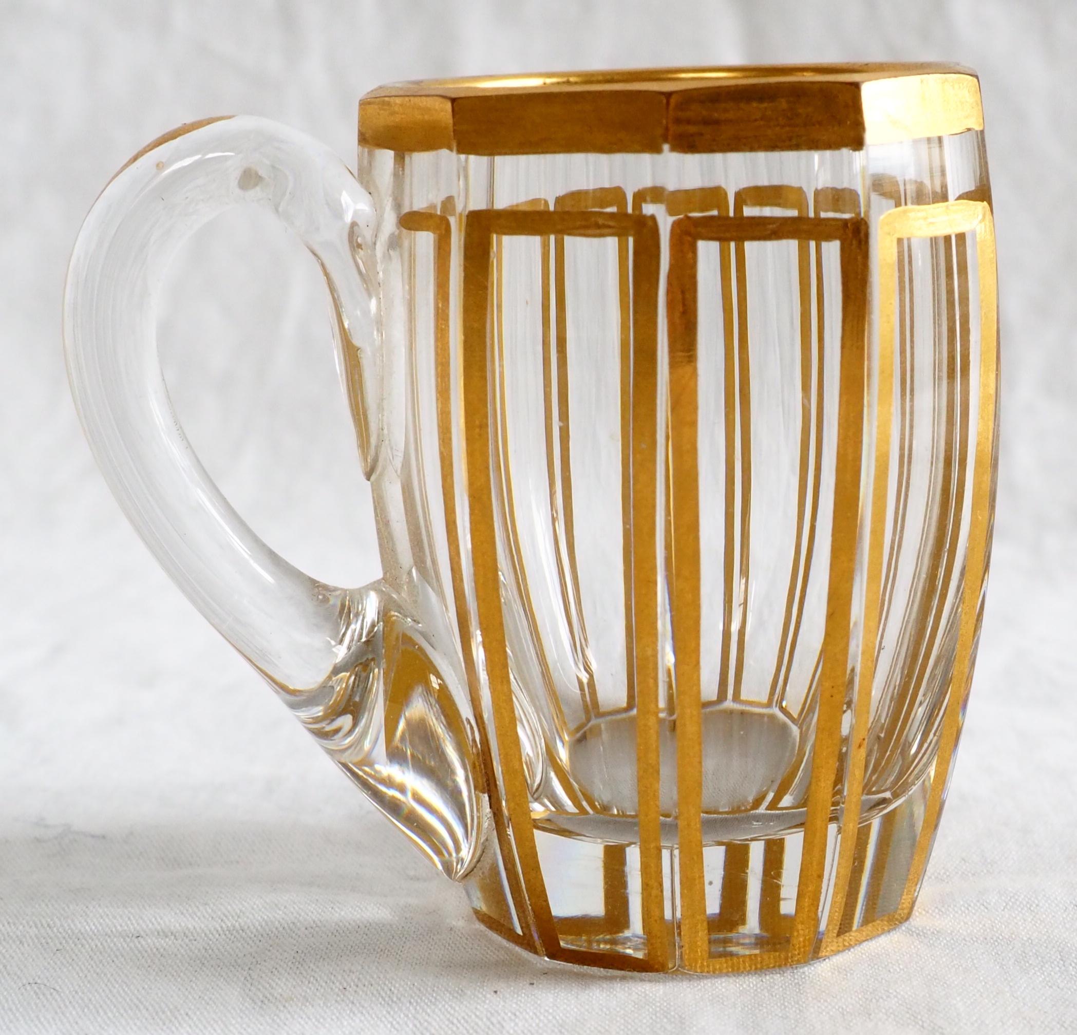 Baccarat crystal liquor set : 1 decanter and 6 glasses - cannelures gold In Good Condition In GRENOBLE, FR