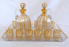 Baccarat crystal liquor set for 12, Cannelures cut pattern enhanced with gold