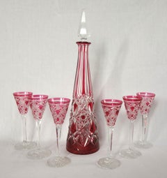 Baccarat crystal liquor set - pink overlay crystal - Lagny model