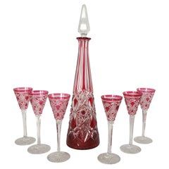 Baccarat crystal liquor set - pink overlay crystal - Lagny model