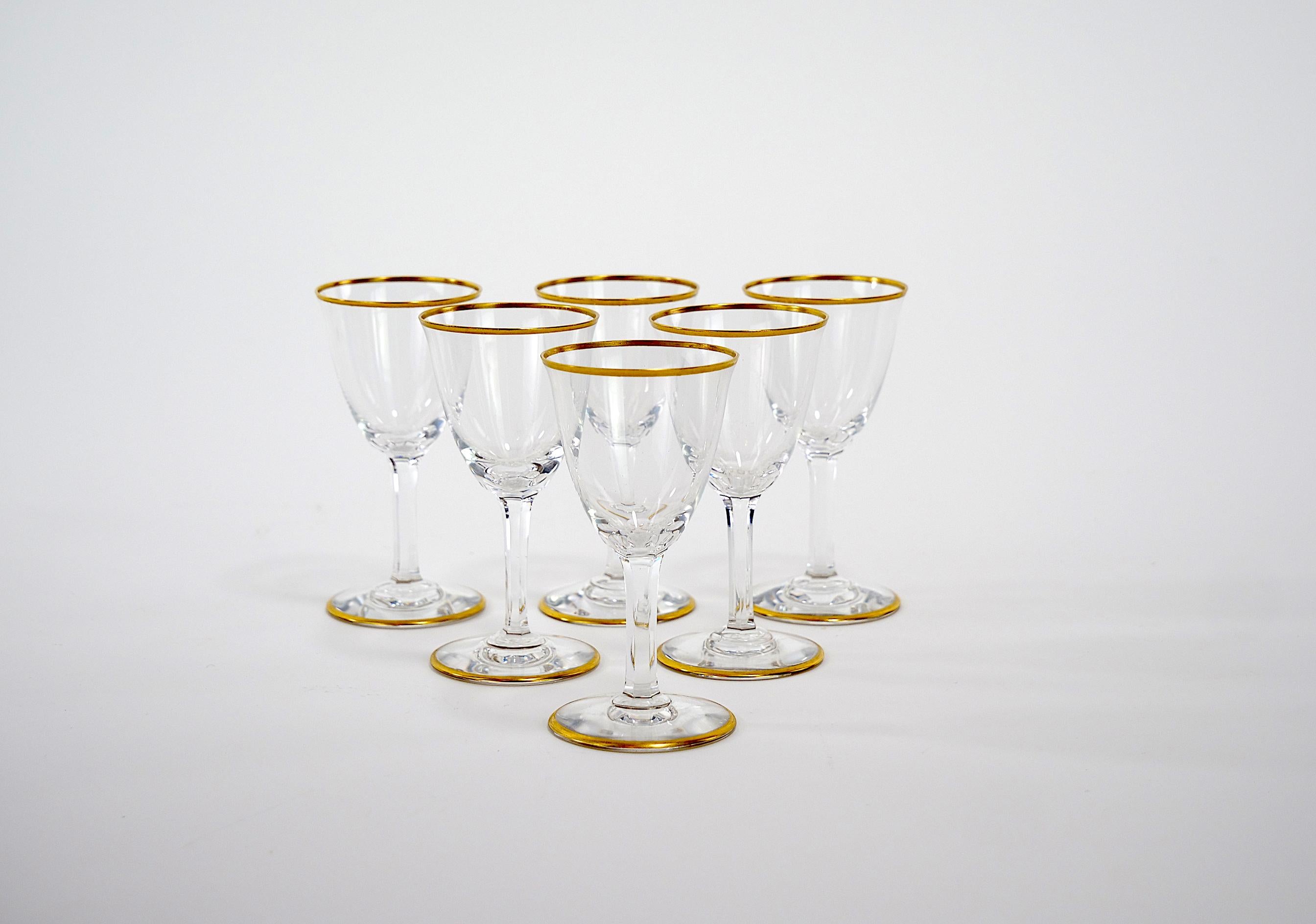 Gilt Baccarat Crystal Liquor / Sherry Glassware Service / 12 People For Sale