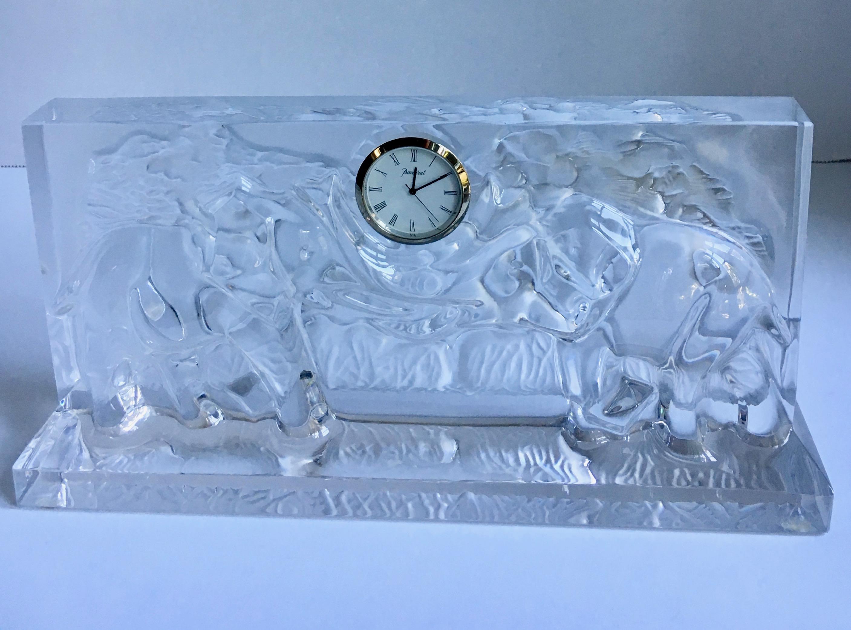Baccarat crystal clock with elephants - handsome for any desk or mantle.