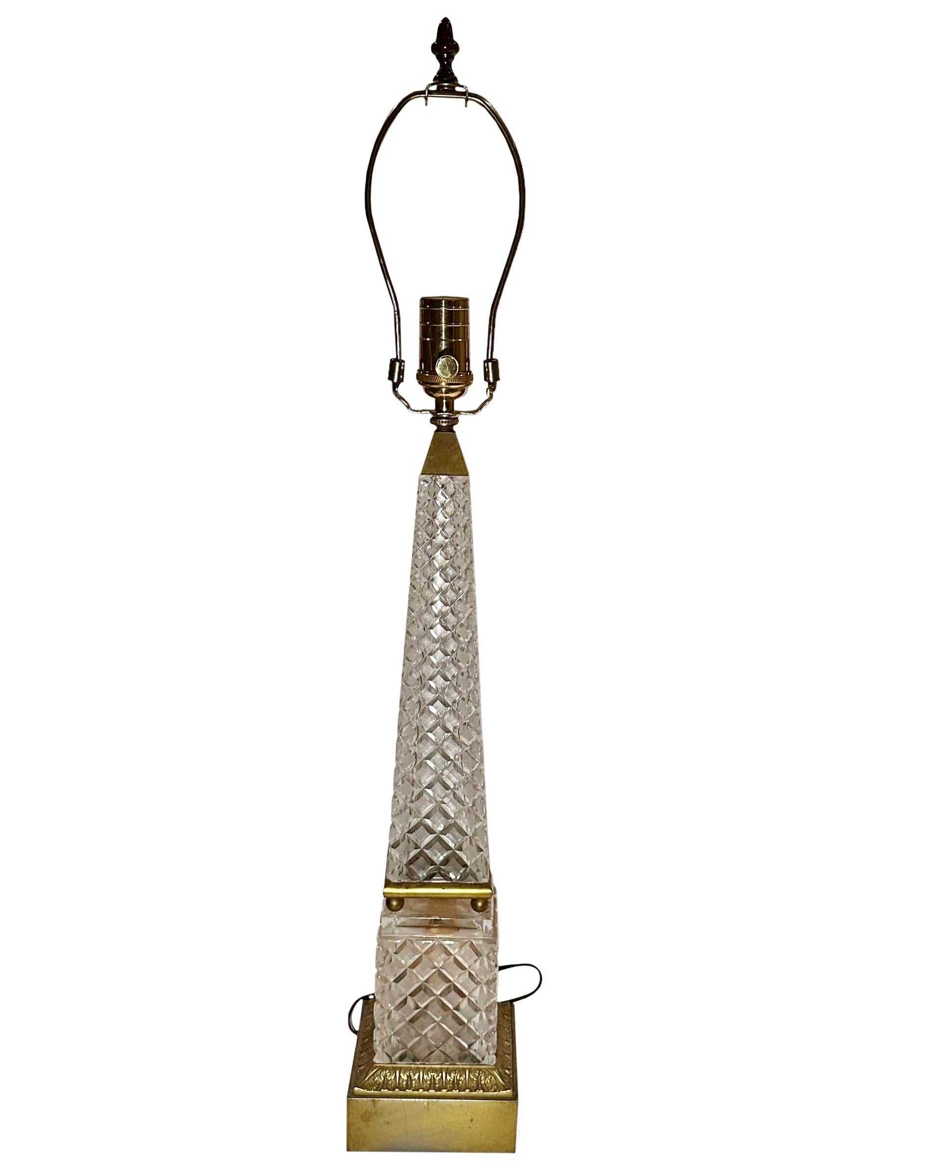 French Baccarat Crystal Obelisk Lamp For Sale