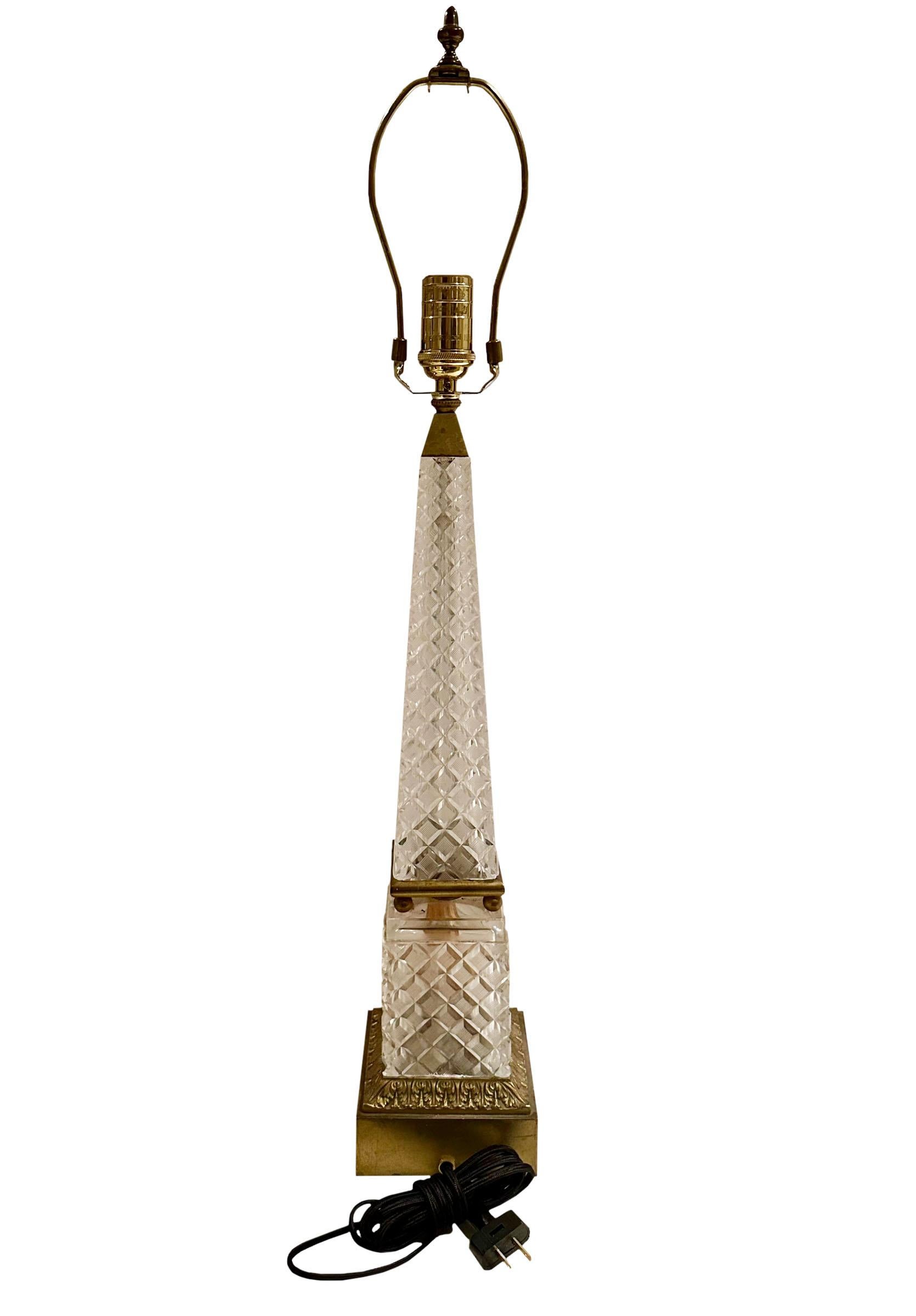 Baccarat Crystal Obelisk Lamp In Good Condition For Sale In Tampa, FL